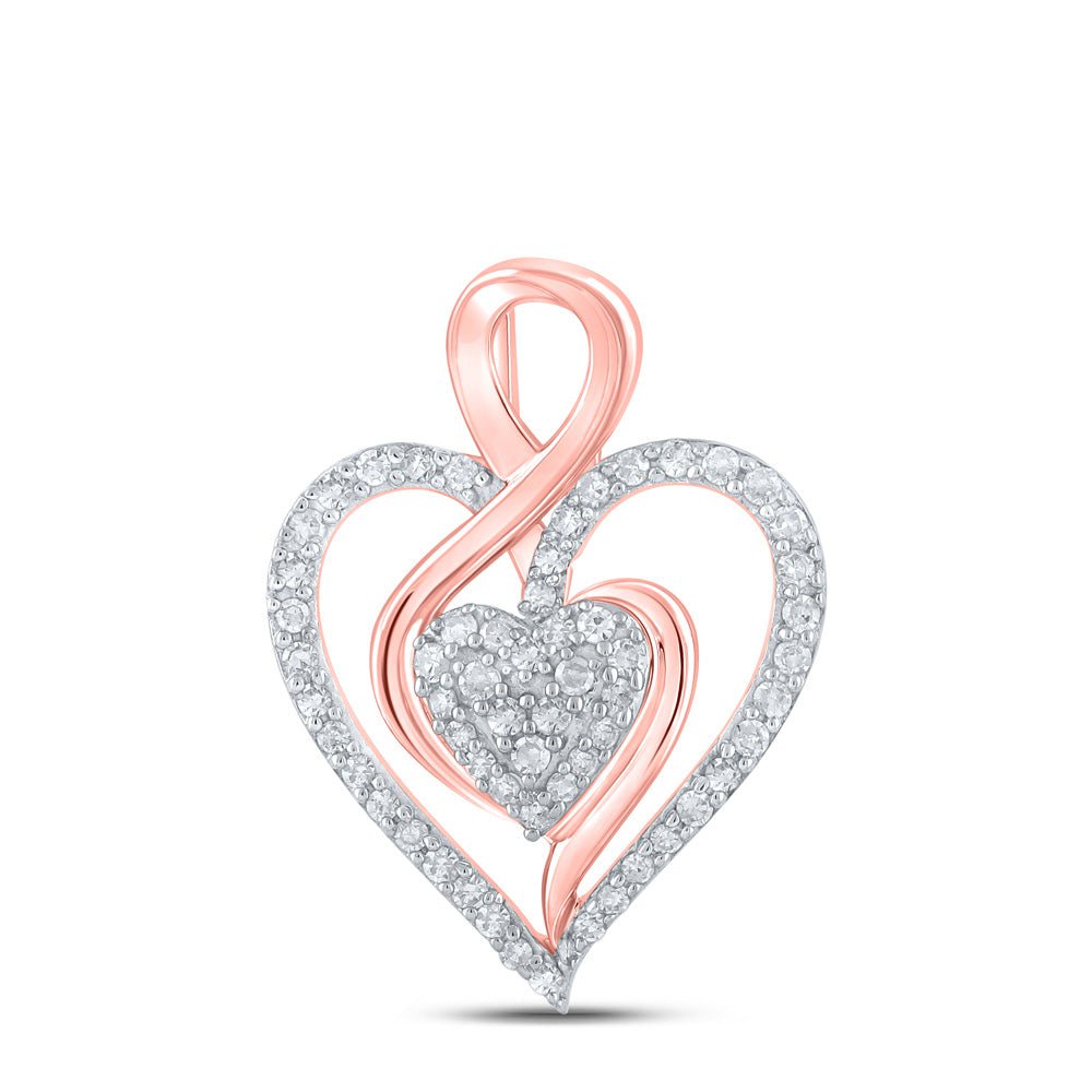 GND Diamond Heart & Love Symbol Pendant 10kt Rose Gold Womens Round Diamond Heart Pendant 1/4 Cttw
