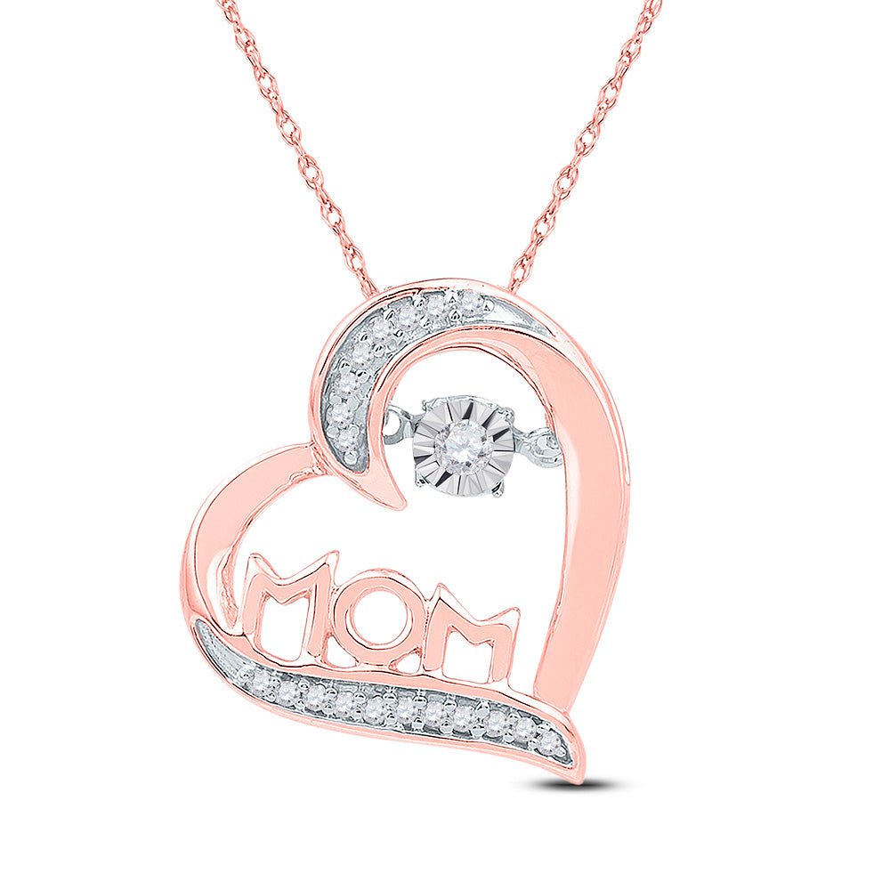 GND Diamond Heart & Love Symbol Pendant 10kt Rose Gold Womens Round Diamond Mom Heart Pendant 1/10 Cttw