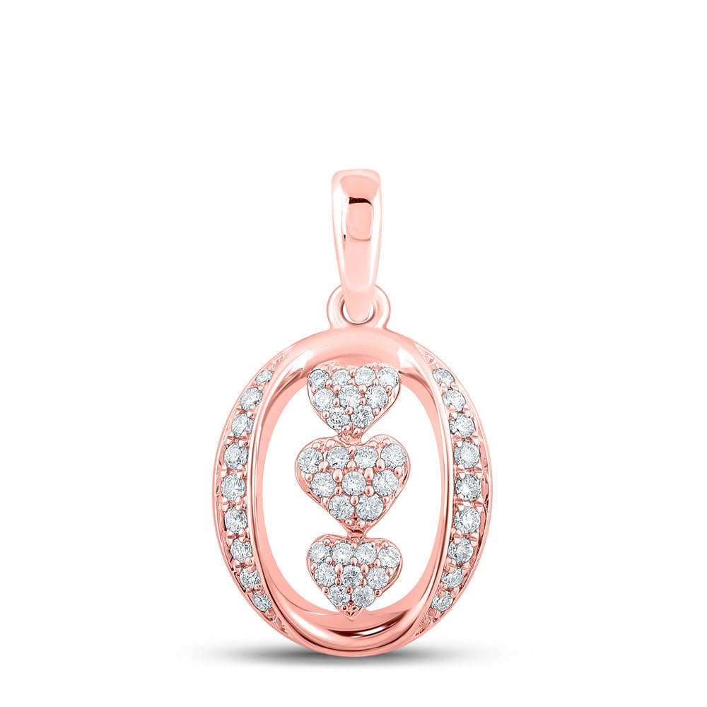 GND Diamond Heart & Love Symbol Pendant 10kt Rose Gold Womens Round Diamond Triple Heart Pendant 1/4 Cttw