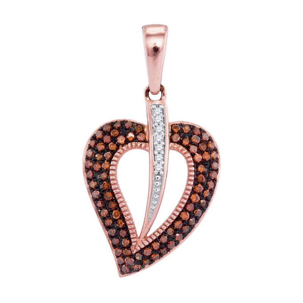 GND Diamond Heart & Love Symbol Pendant 10kt Rose Gold Womens Round Red Color Enhanced Diamond Heart Pendant 1/4 Cttw