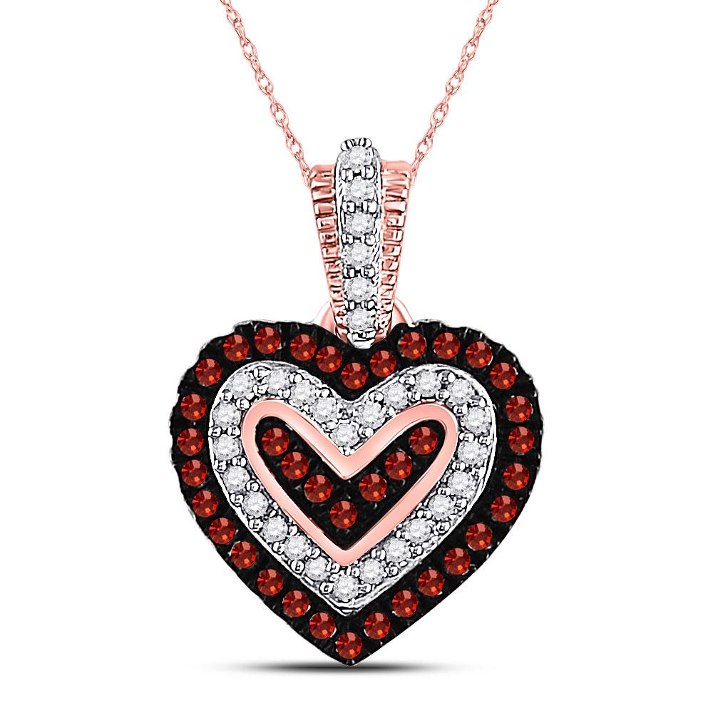 GND Diamond Heart & Love Symbol Pendant 10kt Rose Gold Womens Round Red Color Enhanced Diamond Small Heart Pendant 1/5 Cttw