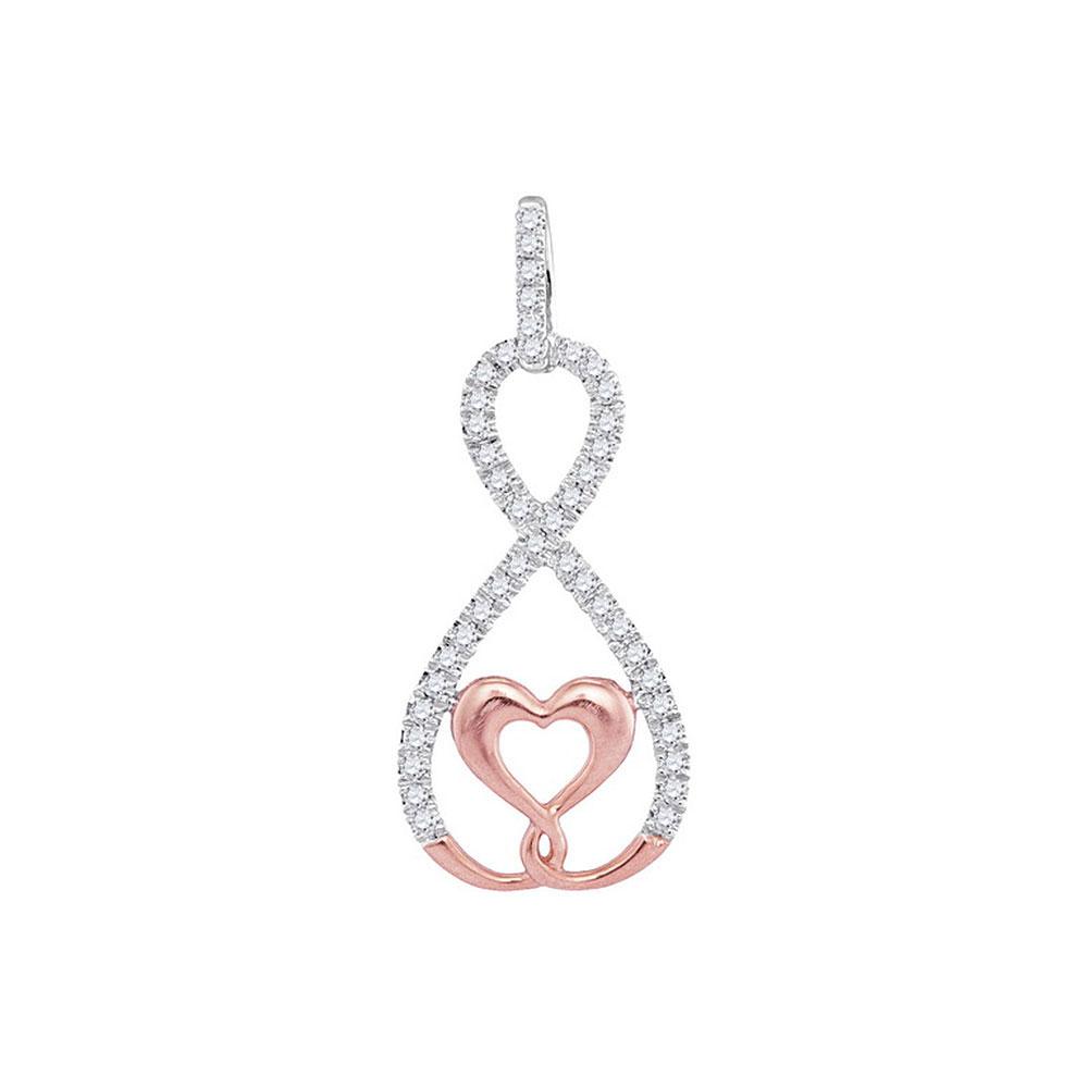 GND Diamond Heart & Love Symbol Pendant 10kt Two-tone Gold Womens Round Diamond Heart Infinity Pendant 1/8 Cttw