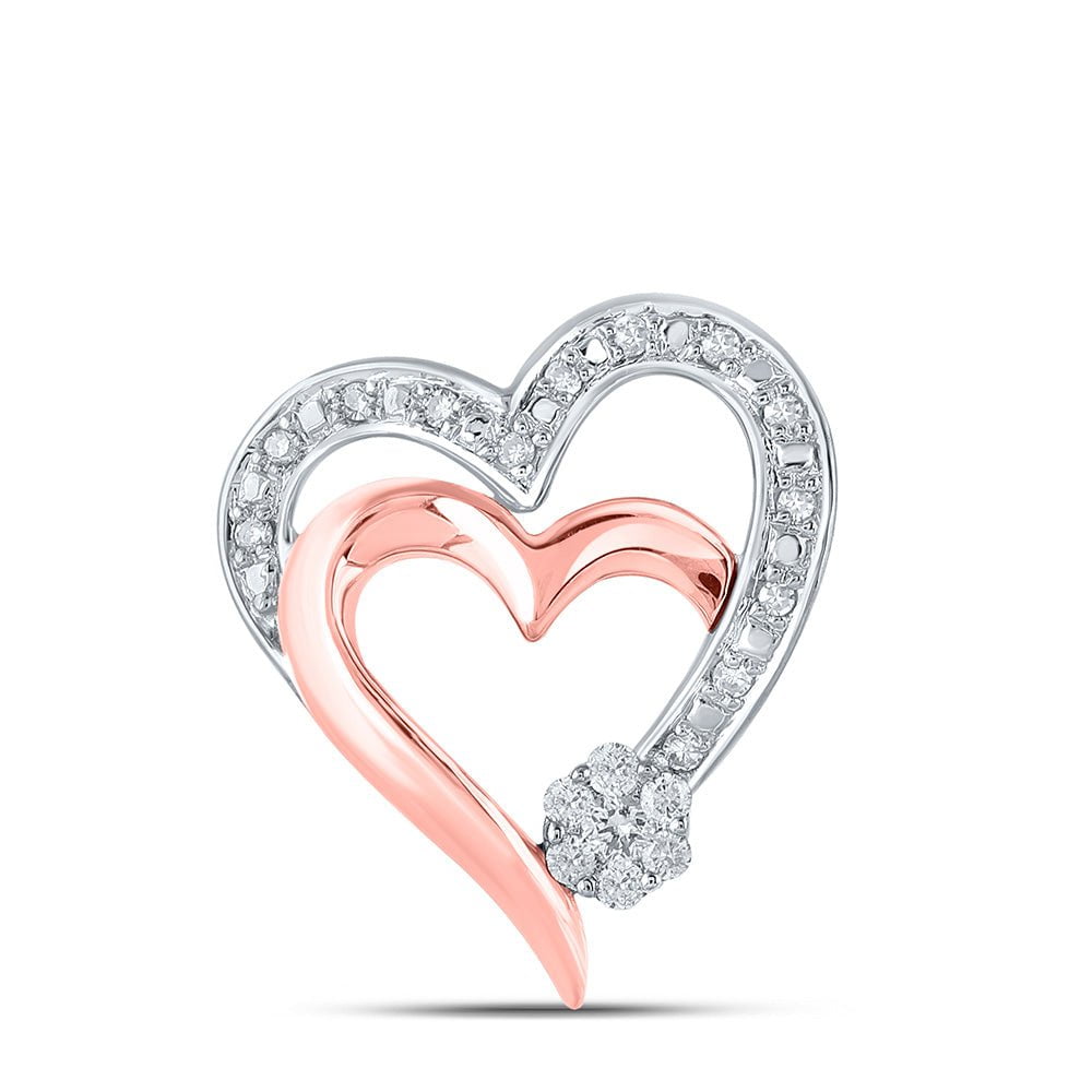 GND Diamond Heart & Love Symbol Pendant 10kt Two-tone Gold Womens Round Diamond Heart Pendant 1/10 Cttw
