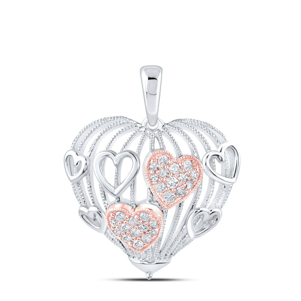 GND Diamond Heart & Love Symbol Pendant 10kt Two-tone Gold Womens Round Diamond Heart Pendant 1/5 Cttw