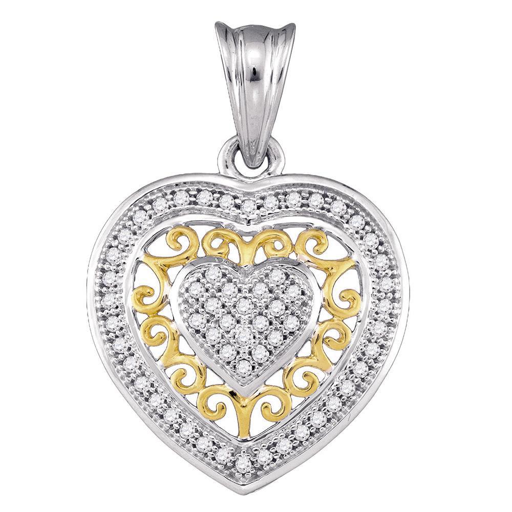 GND Diamond Heart & Love Symbol Pendant 10kt Two-tone Gold Womens Round Diamond Openwork Heart Pendant 1/6 Cttw
