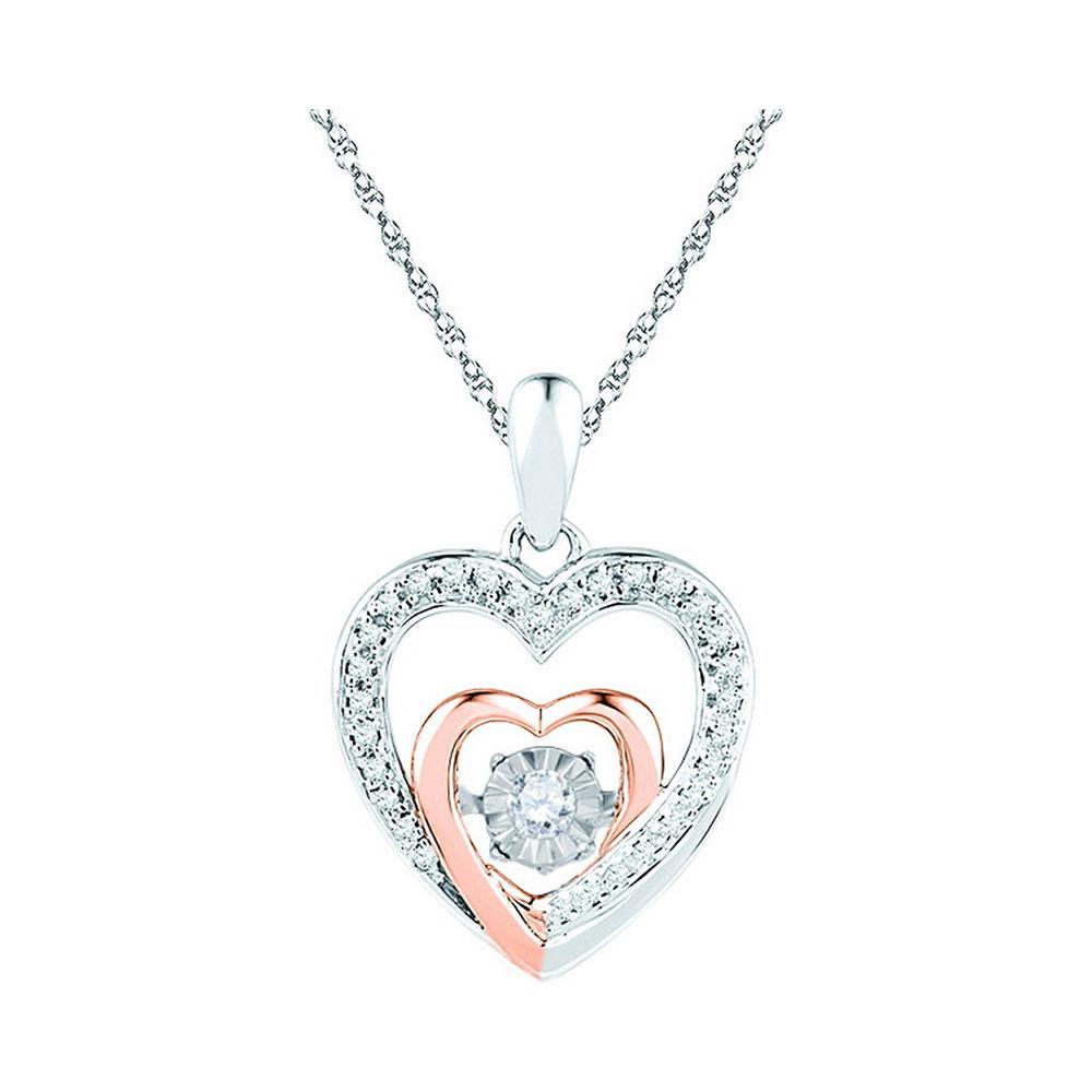 GND Diamond Heart & Love Symbol Pendant 10kt Two-tone Gold Womens Round Diamond Twinkle Moving Heart Pendant 1/10 Cttw