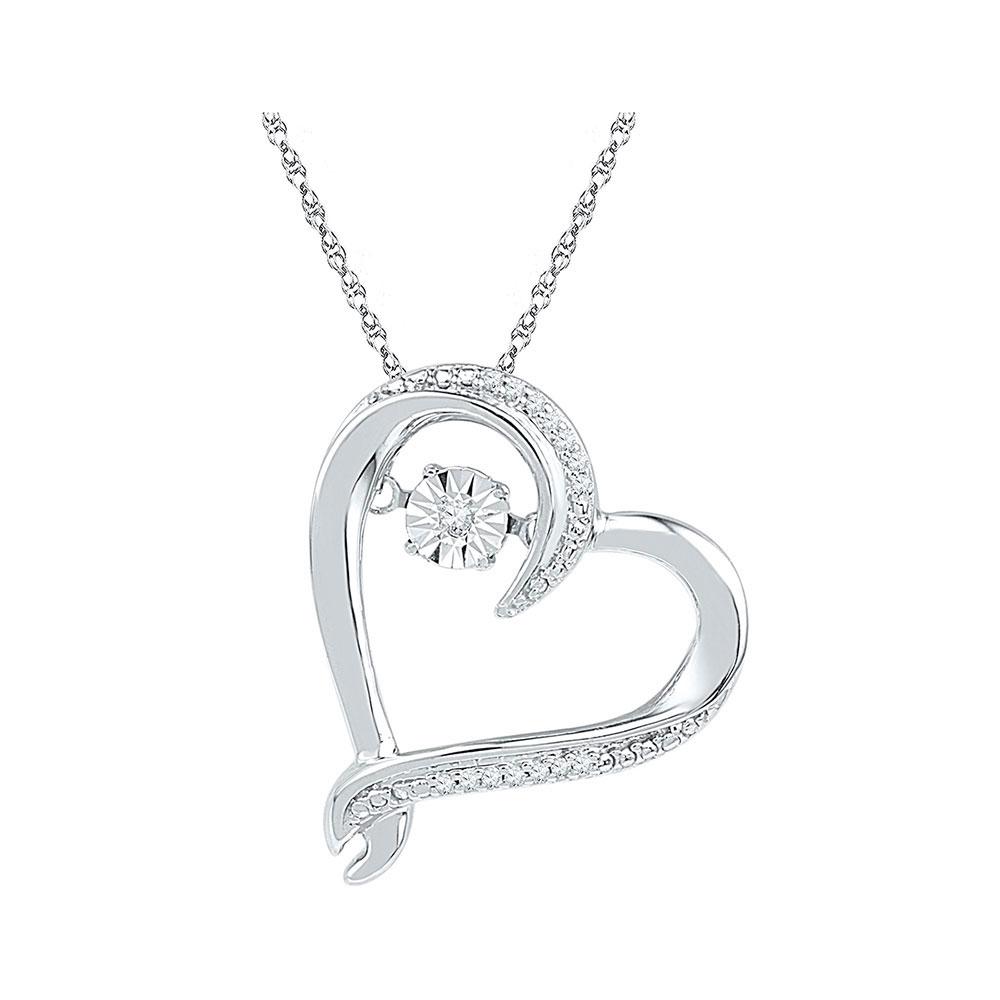 GND Diamond Heart & Love Symbol Pendant 10kt White Gold Womens Moving Twinkle Round Diamond Heart Pendant 1/20 Cttw