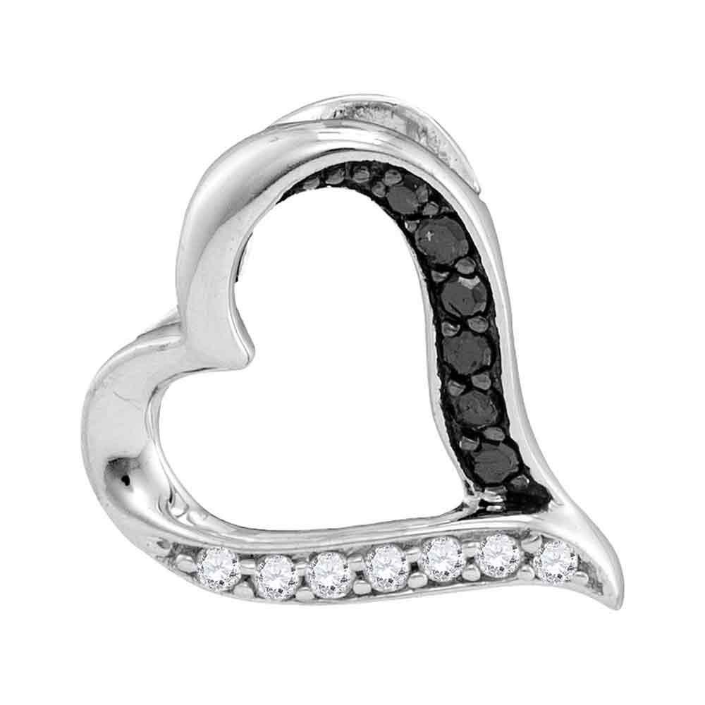 GND Diamond Heart & Love Symbol Pendant 10kt White Gold Womens Round Black Color Enhanced Diamond Heart Pendant 1/8 Cttw