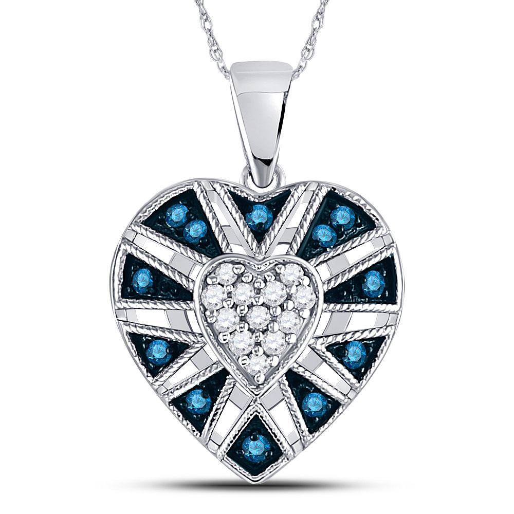 GND Diamond Heart & Love Symbol Pendant 10kt White Gold Womens Round Blue Color Enhanced Diamond Heart Pendant 1/4 Cttw