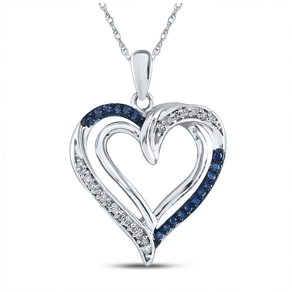GND Diamond Heart & Love Symbol Pendant 10kt White Gold Womens Round Blue Color Enhanced Diamond Heart Pendant 1/6 Cttw