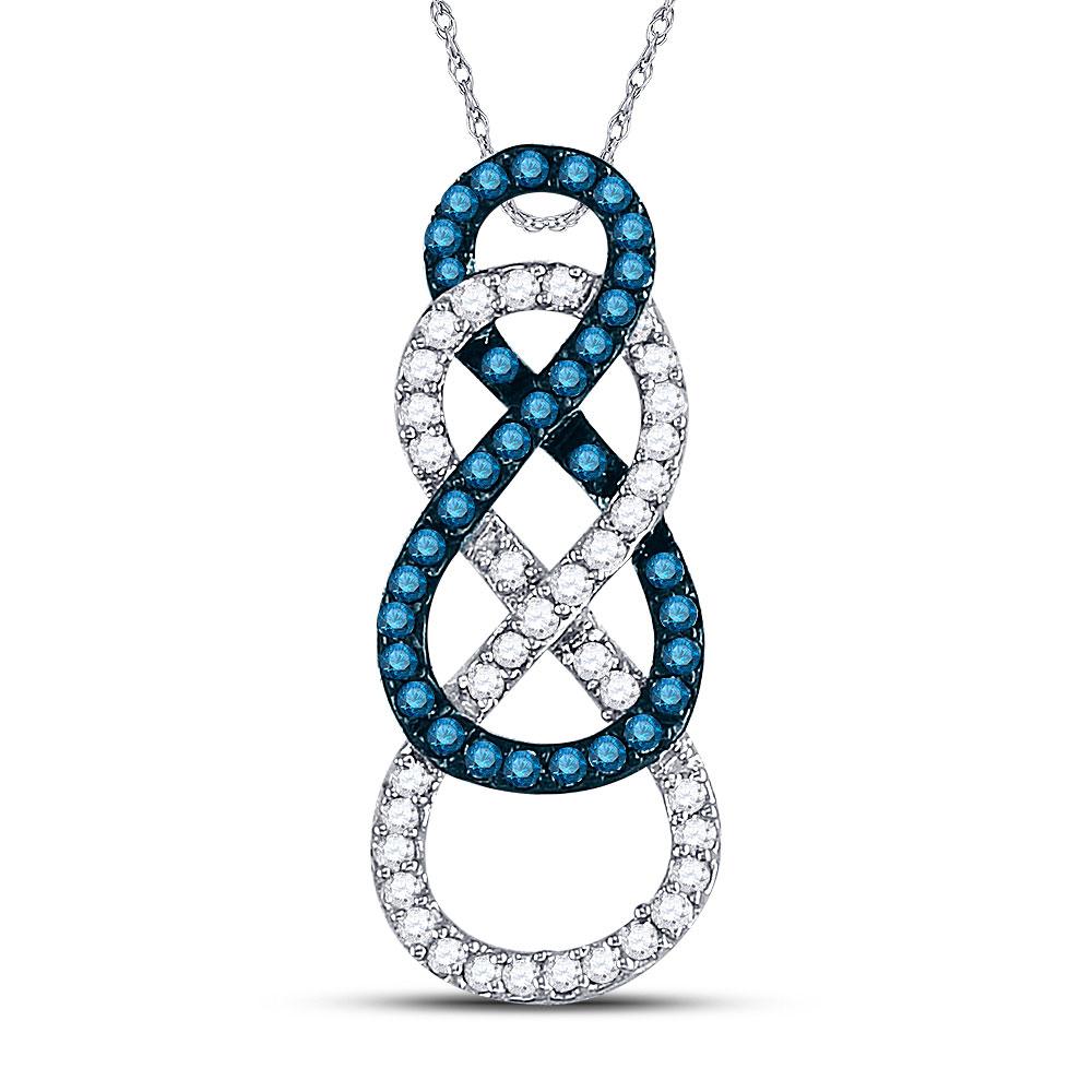 GND Diamond Heart & Love Symbol Pendant 10kt White Gold Womens Round Blue Color Enhanced Diamond Linked Infinity Pendant 1/4 Cttw