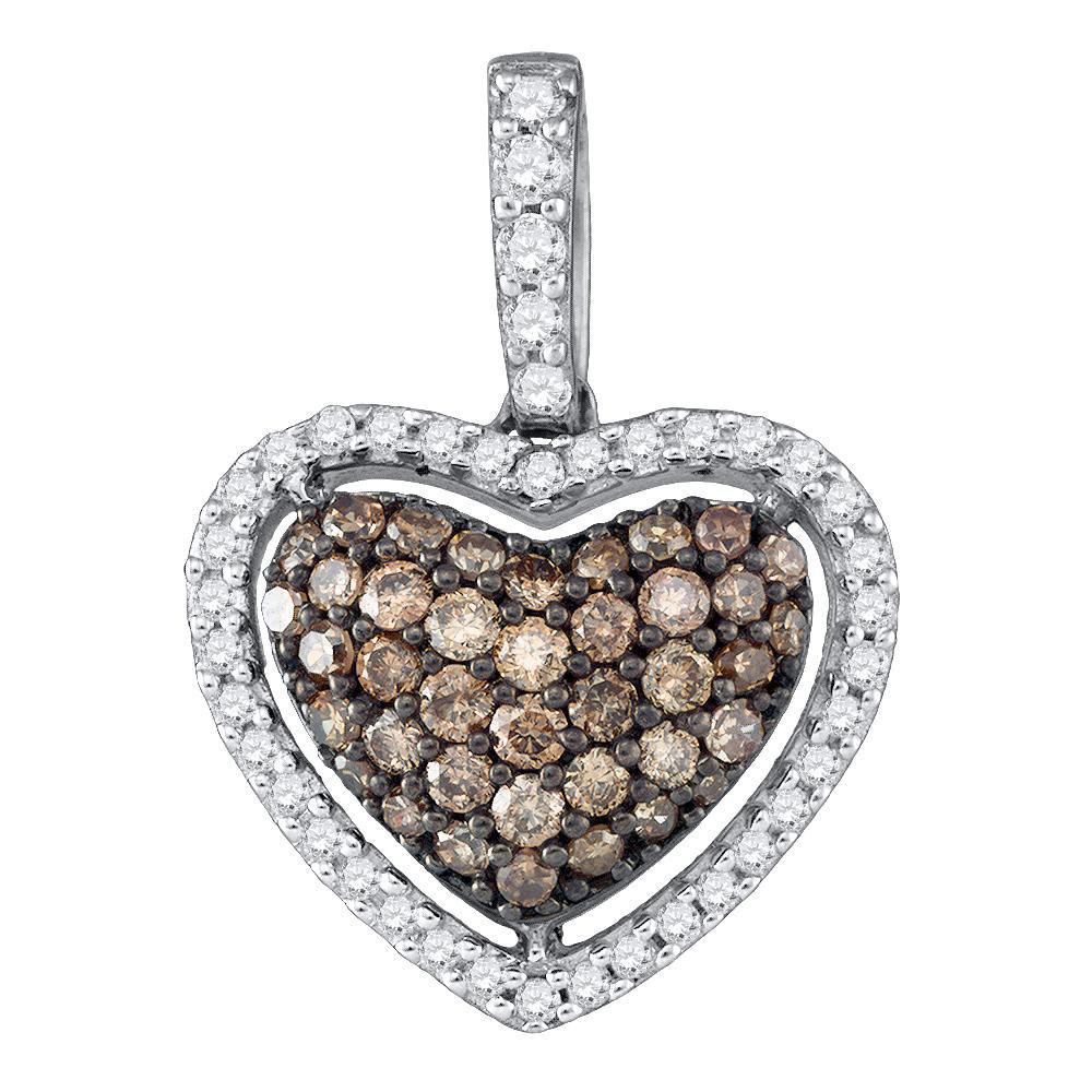 GND Diamond Heart & Love Symbol Pendant 10kt White Gold Womens Round Brown Diamond Heart Pendant 1/2 Cttw