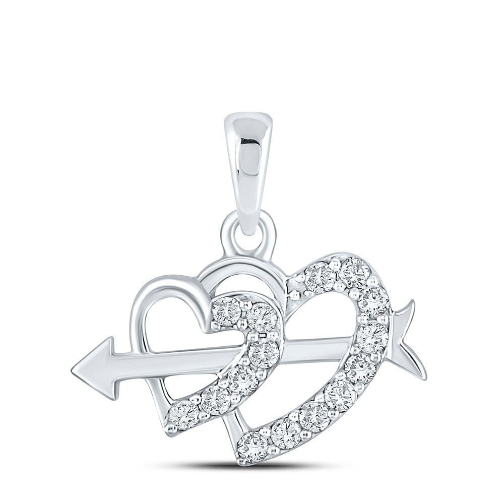 GND Diamond Heart & Love Symbol Pendant 10kt White Gold Womens Round Diamond Arrow Heart Pendant 1/5 Cttw