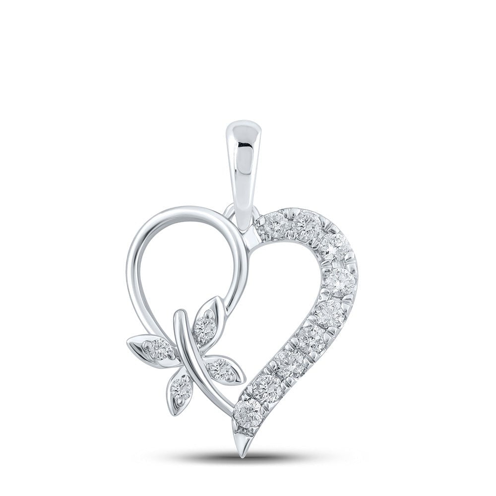 GND Diamond Heart & Love Symbol Pendant 10kt White Gold Womens Round Diamond Butterfly Heart Pendant 1/4 Cttw