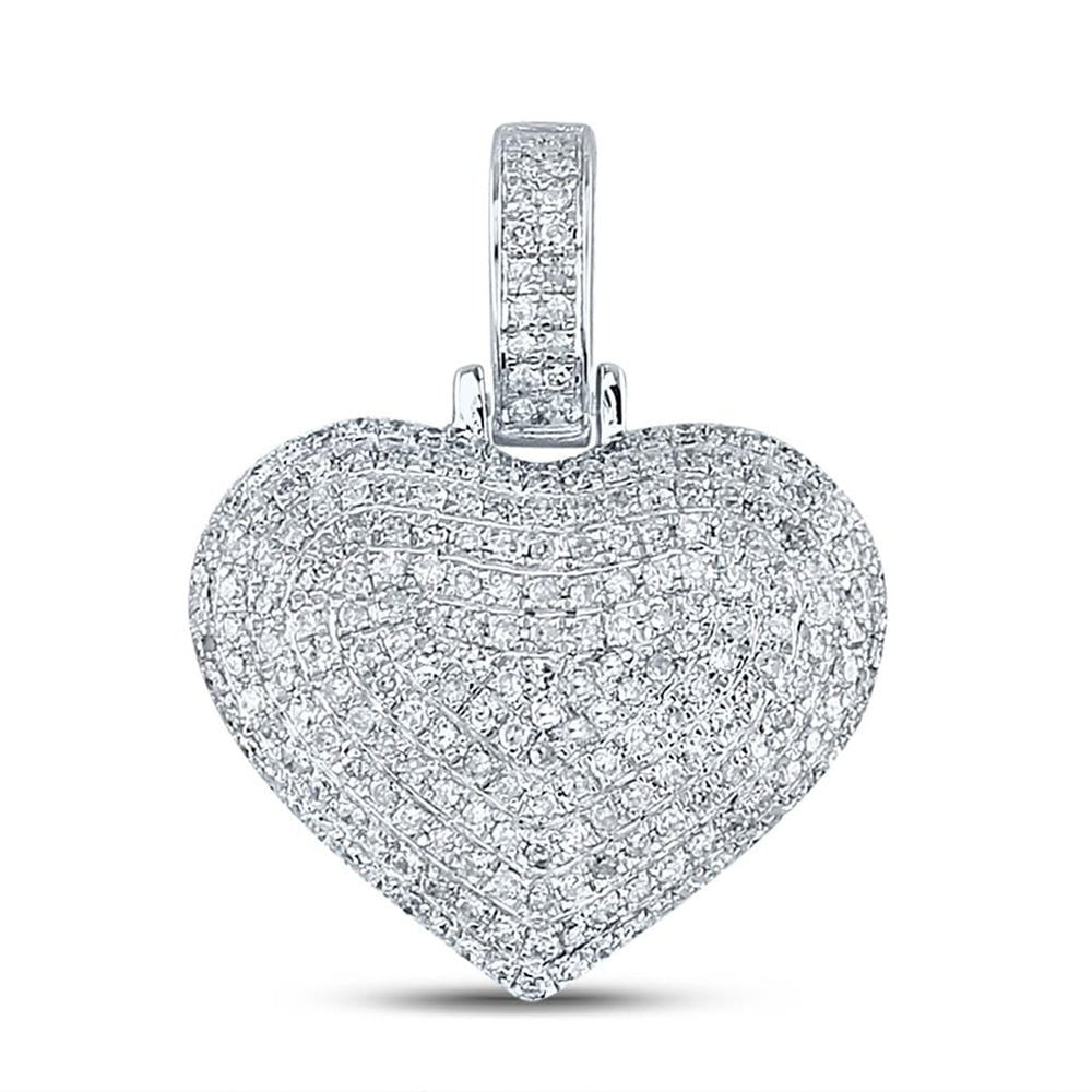 GND Diamond Heart & Love Symbol Pendant 10kt White Gold Womens Round Diamond Charmed Heart Pendant 3/4 Cttw