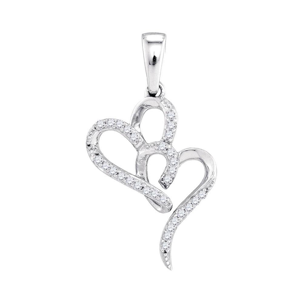 GND Diamond Heart & Love Symbol Pendant 10kt White Gold Womens Round Diamond Double Heart Pendant 1/10 Cttw