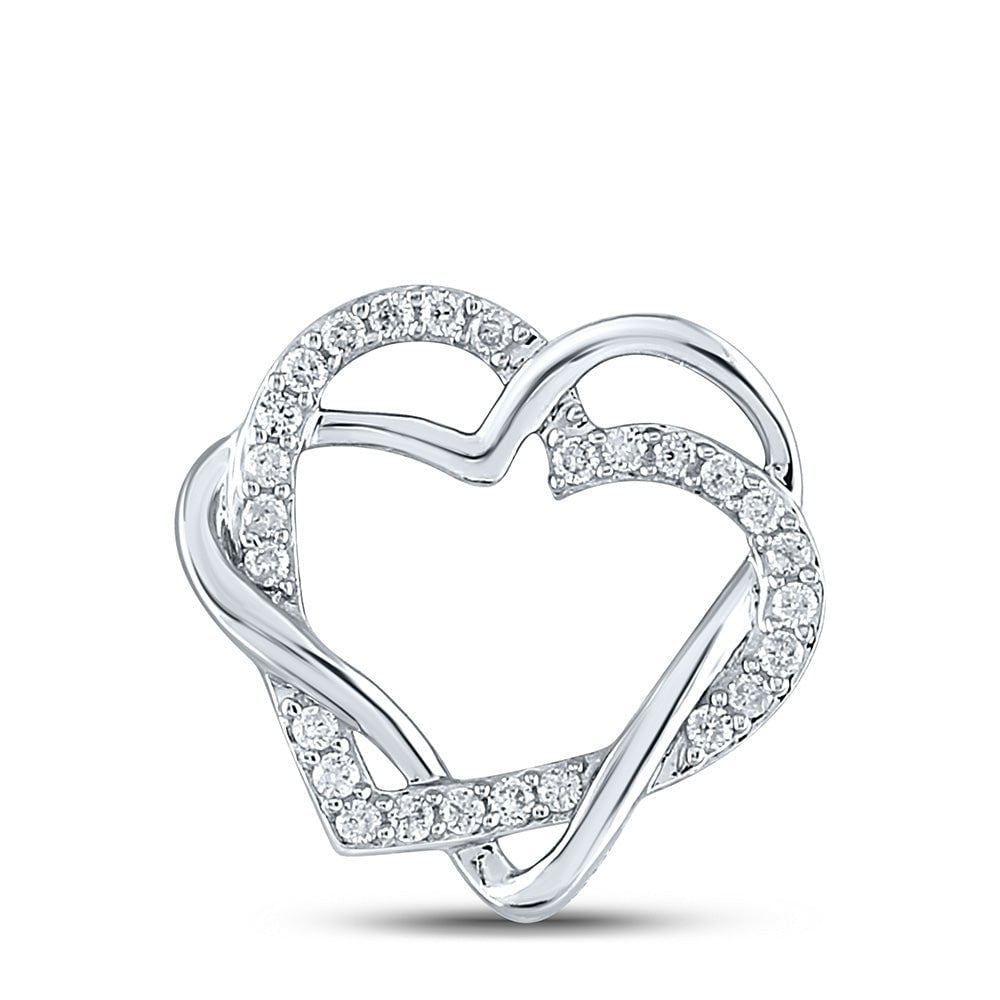 GND Diamond Heart & Love Symbol Pendant 10kt White Gold Womens Round Diamond Double Heart Pendant 1/4 Cttw