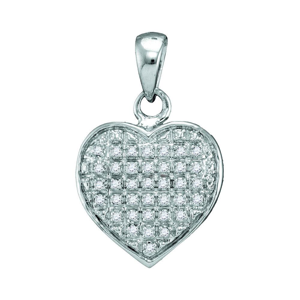 GND Diamond Heart & Love Symbol Pendant 10kt White Gold Womens Round Diamond Heart Cluster Pendant 1/10 Cttw