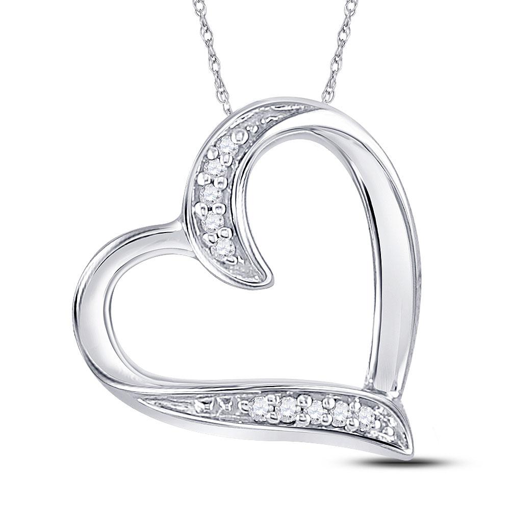 GND Diamond Heart & Love Symbol Pendant 10kt White Gold Womens Round Diamond Heart Outline Pendant .03 Cttw