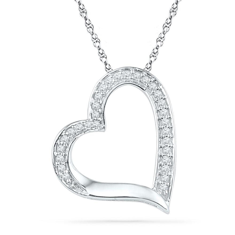 GND Diamond Heart & Love Symbol Pendant 10kt White Gold Womens Round Diamond Heart Outline Pendant 1/8 Cttw