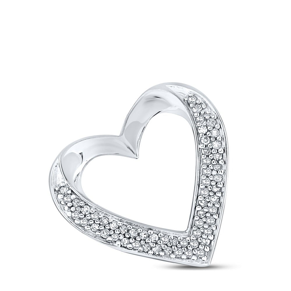 GND Diamond Heart & Love Symbol Pendant 10kt White Gold Womens Round Diamond Heart Pendant 1/10 Cttw