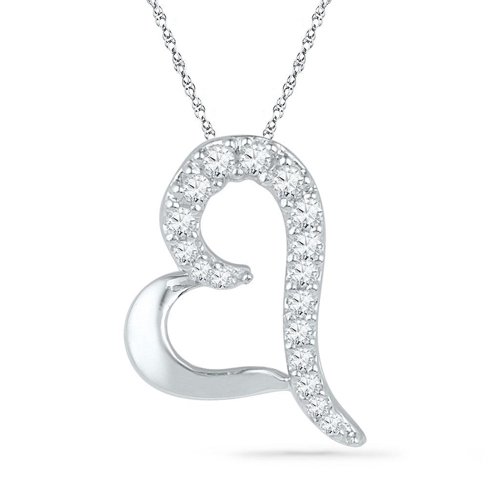 GND Diamond Heart & Love Symbol Pendant 10kt White Gold Womens Round Diamond Heart Pendant 1/12 Cttw