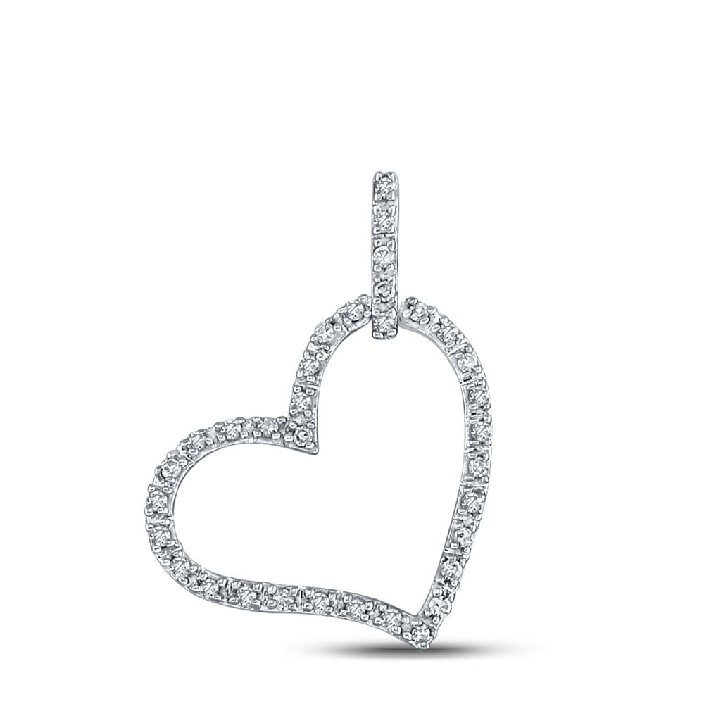 GND Diamond Heart & Love Symbol Pendant 10kt White Gold Womens Round Diamond Heart Pendant 1/12 Cttw