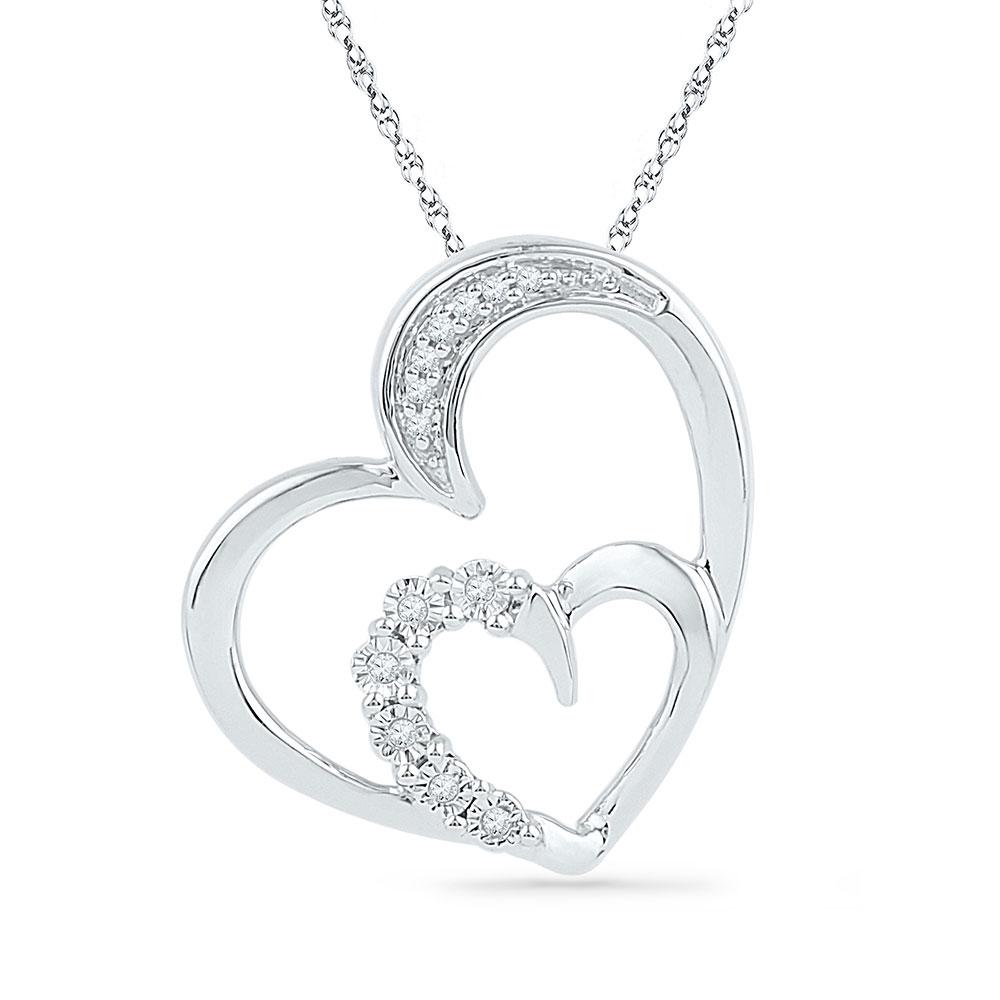 GND Diamond Heart & Love Symbol Pendant 10kt White Gold Womens Round Diamond Heart Pendant 1/20 Cttw