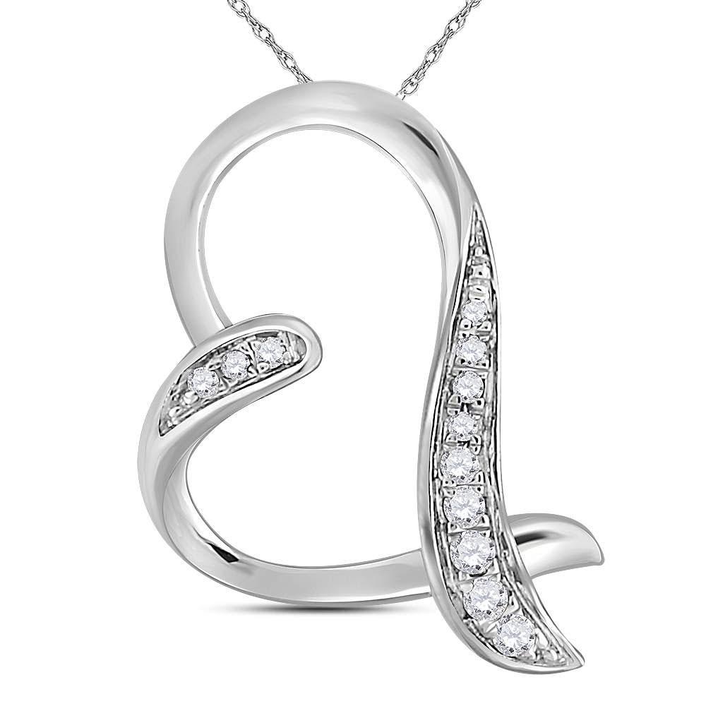 GND Diamond Heart & Love Symbol Pendant 10kt White Gold Womens Round Diamond Heart Pendant 1/20 Cttw