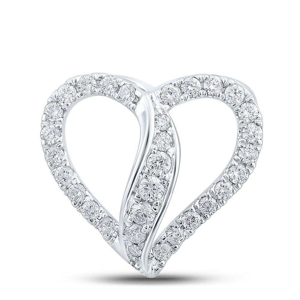 GND Diamond Heart & Love Symbol Pendant 10kt White Gold Womens Round Diamond Heart Pendant 1/3 Cttw