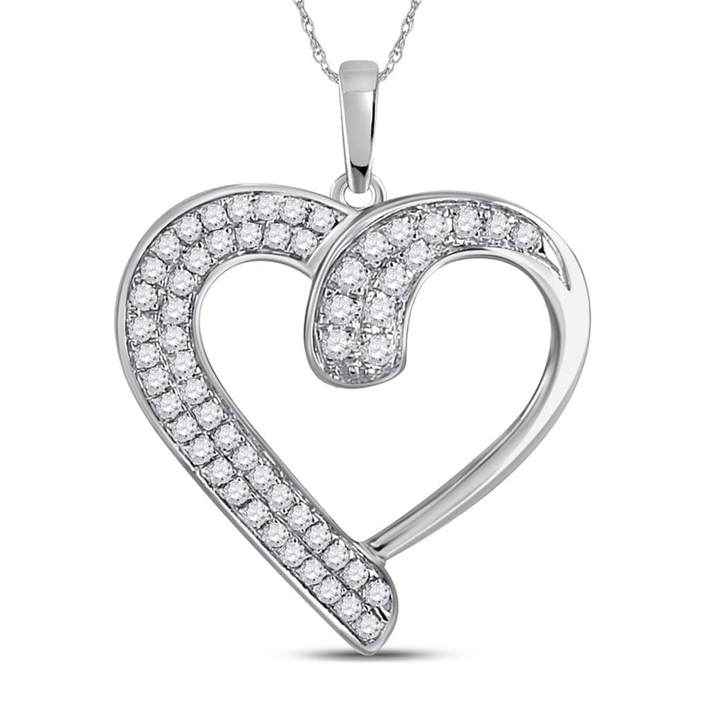 GND Diamond Heart & Love Symbol Pendant 10kt White Gold Womens Round Diamond Heart Pendant 1/4 Cttw