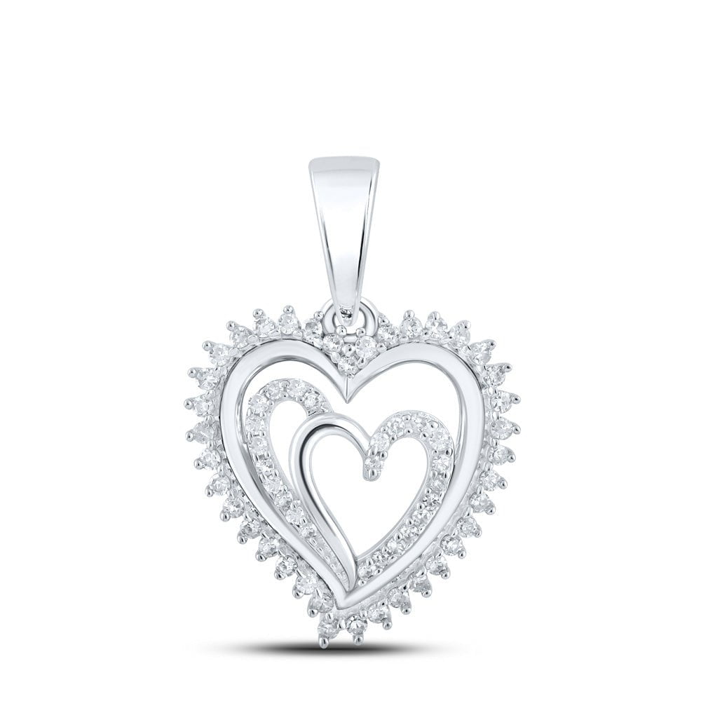 GND Diamond Heart & Love Symbol Pendant 10kt White Gold Womens Round Diamond Heart Pendant 1/4 Cttw