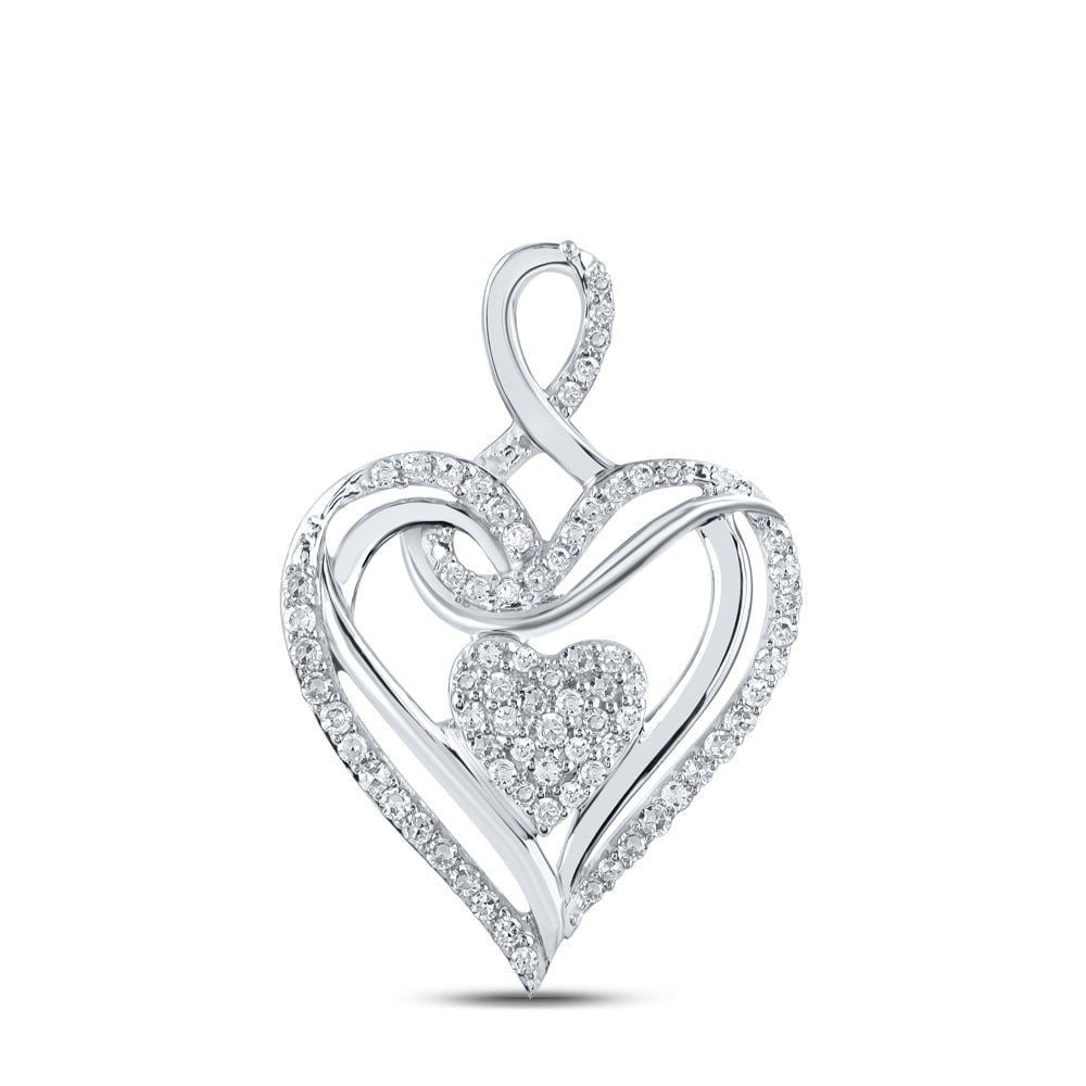 GND Diamond Heart & Love Symbol Pendant 10kt White Gold Womens Round Diamond Heart Pendant 1/5 Cttw