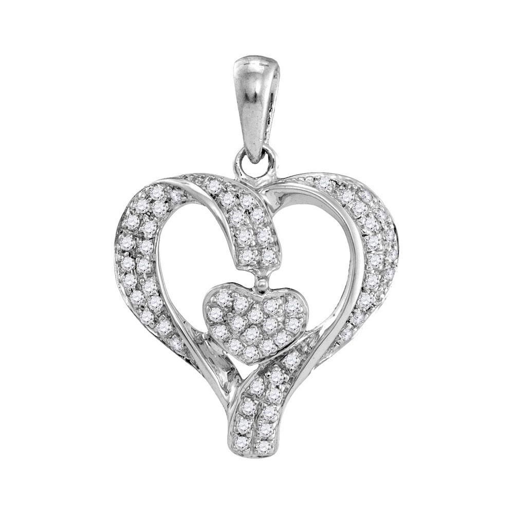 GND Diamond Heart & Love Symbol Pendant 10kt White Gold Womens Round Diamond Heart Pendant 1/6 Cttw