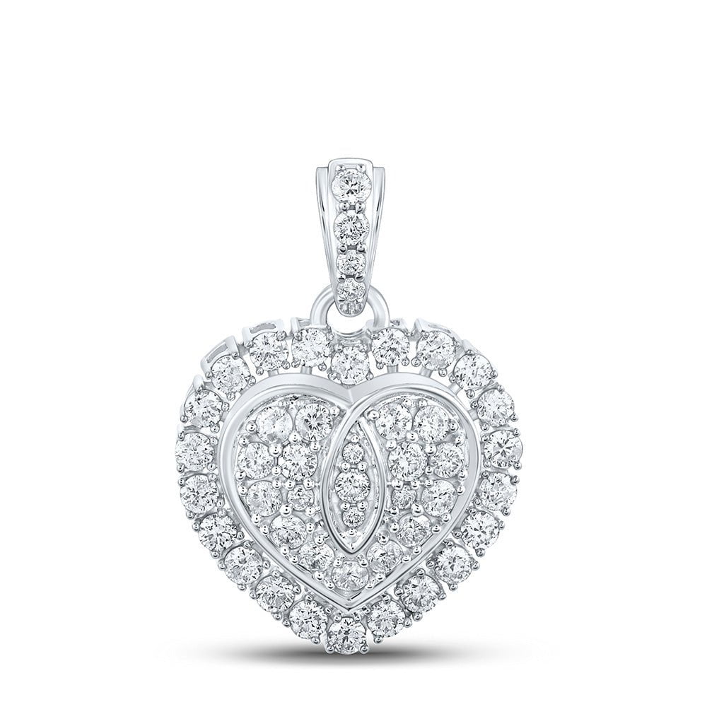 GND Diamond Heart & Love Symbol Pendant 10kt White Gold Womens Round Diamond Heart Pendant 1 Cttw