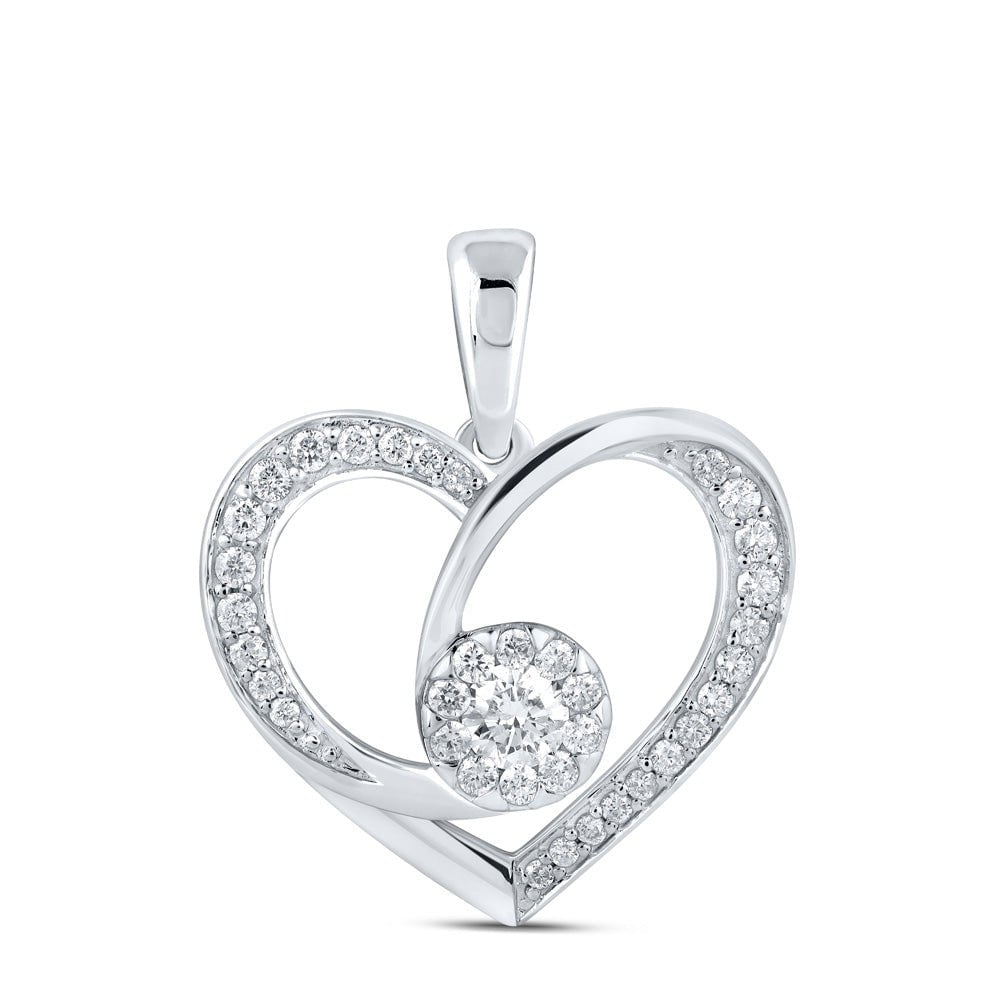GND Diamond Heart & Love Symbol Pendant 10kt White Gold Womens Round Diamond Heart Pendant 3/8 Cttw