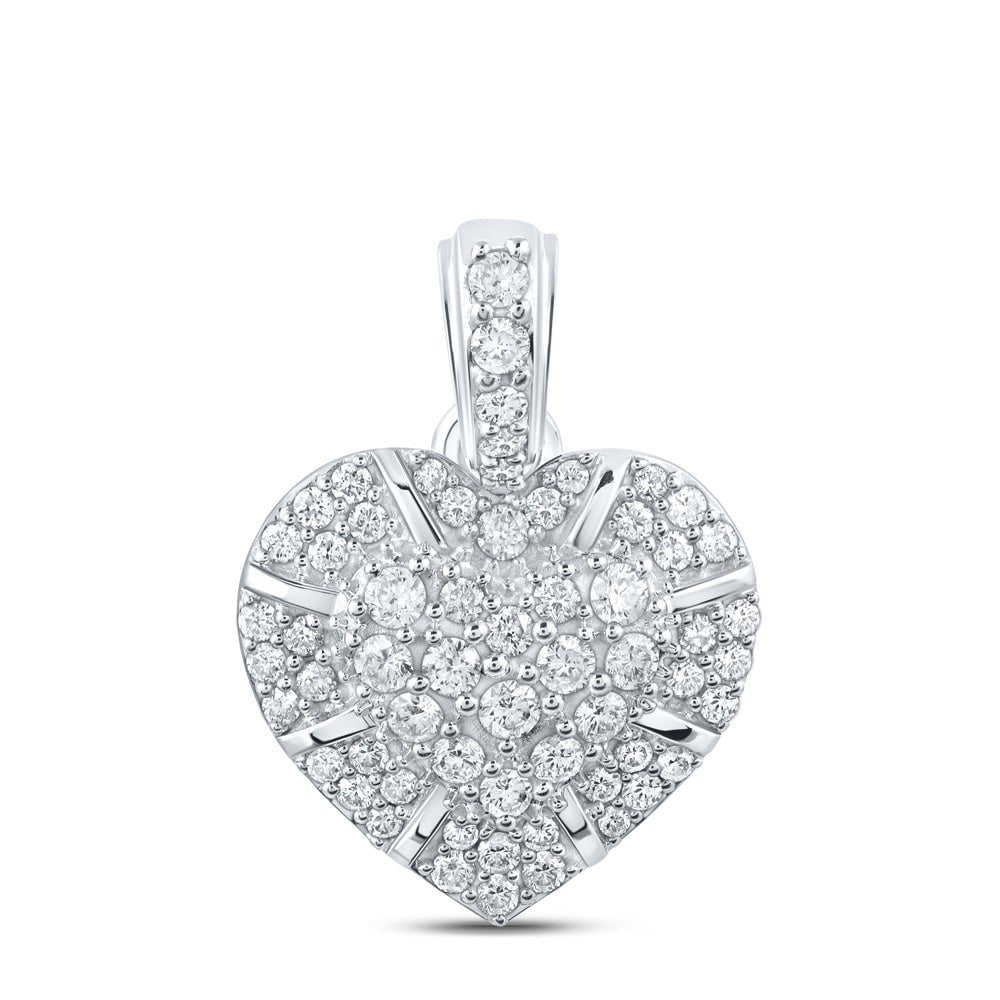 GND Diamond Heart & Love Symbol Pendant 10kt White Gold Womens Round Diamond Heart Pendant 5/8 Cttw