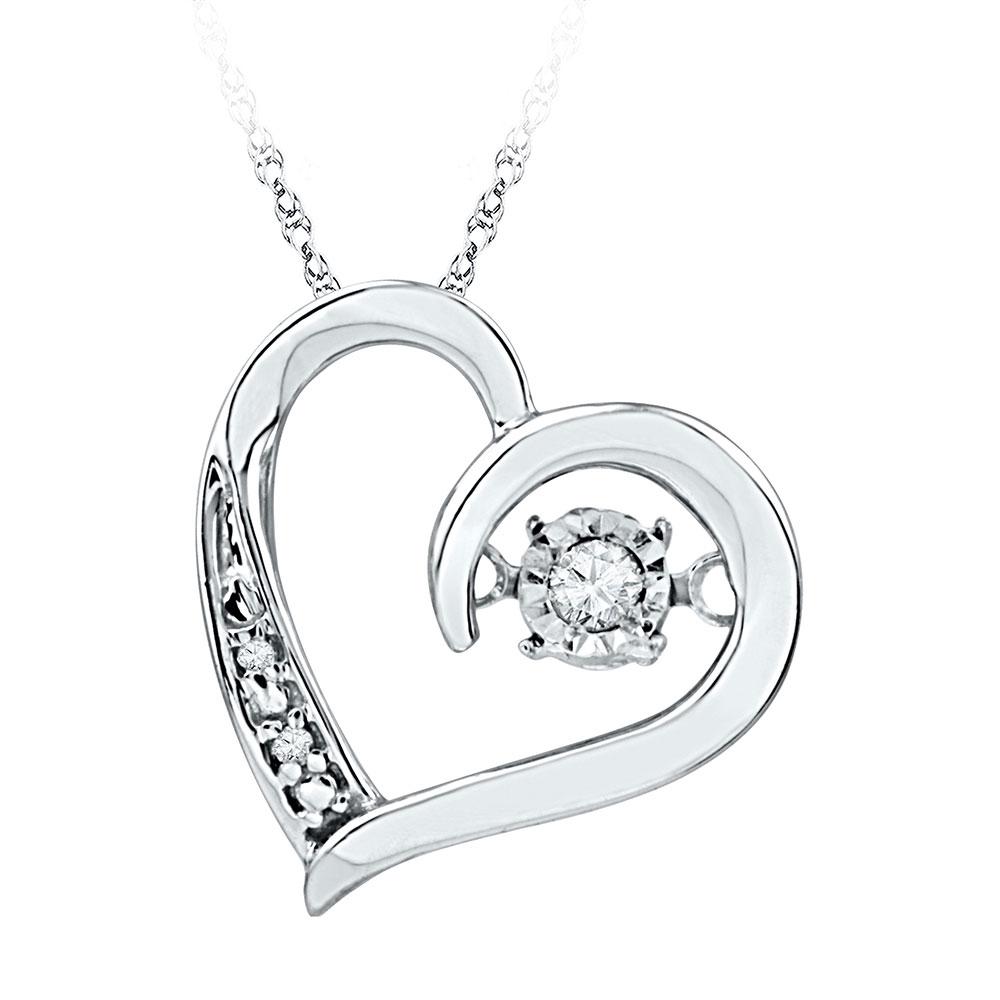 GND Diamond Heart & Love Symbol Pendant 10kt White Gold Womens Round Diamond Heart Twinkle Moving Pendant 1/20 Cttw