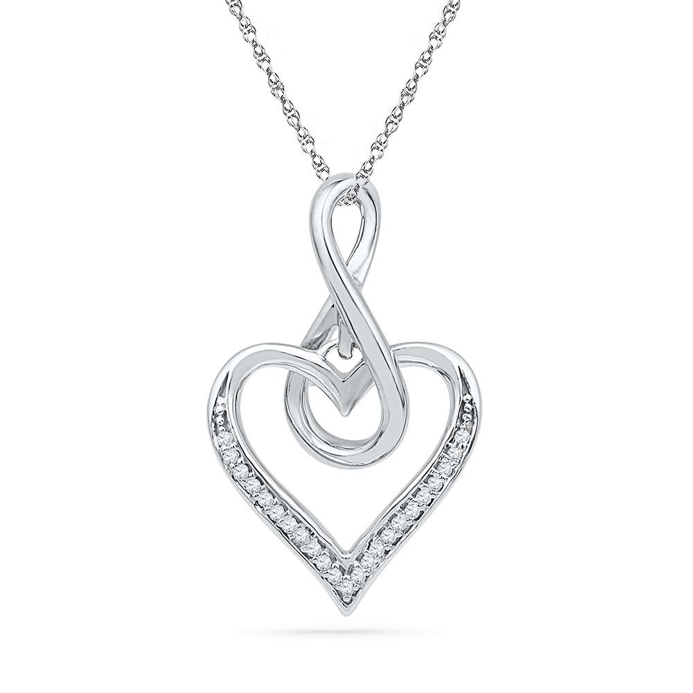 GND Diamond Heart & Love Symbol Pendant 10kt White Gold Womens Round Diamond Infinity Heart Pendant 1/20 Cttw