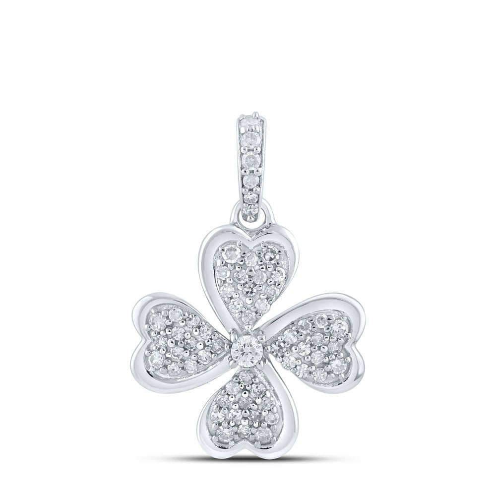 GND Diamond Heart & Love Symbol Pendant 10kt White Gold Womens Round Diamond Pinwheel Heart Pendant 1/4 Cttw