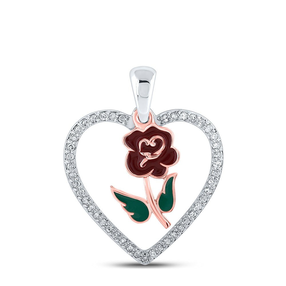 GND Diamond Heart & Love Symbol Pendant 10kt White Gold Womens Round Diamond Rose Heart Pendant 1/8 Cttw
