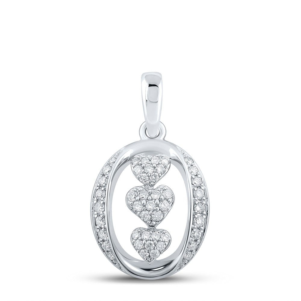 GND Diamond Heart & Love Symbol Pendant 10kt White Gold Womens Round Diamond Triple Heart Pendant 1/4 Cttw