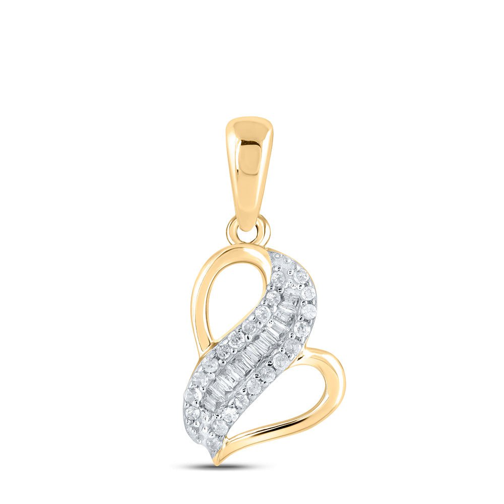 GND Diamond Heart & Love Symbol Pendant 10kt Yellow Gold Womens Baguette Diamond Heart Pendant 1/10 Cttw