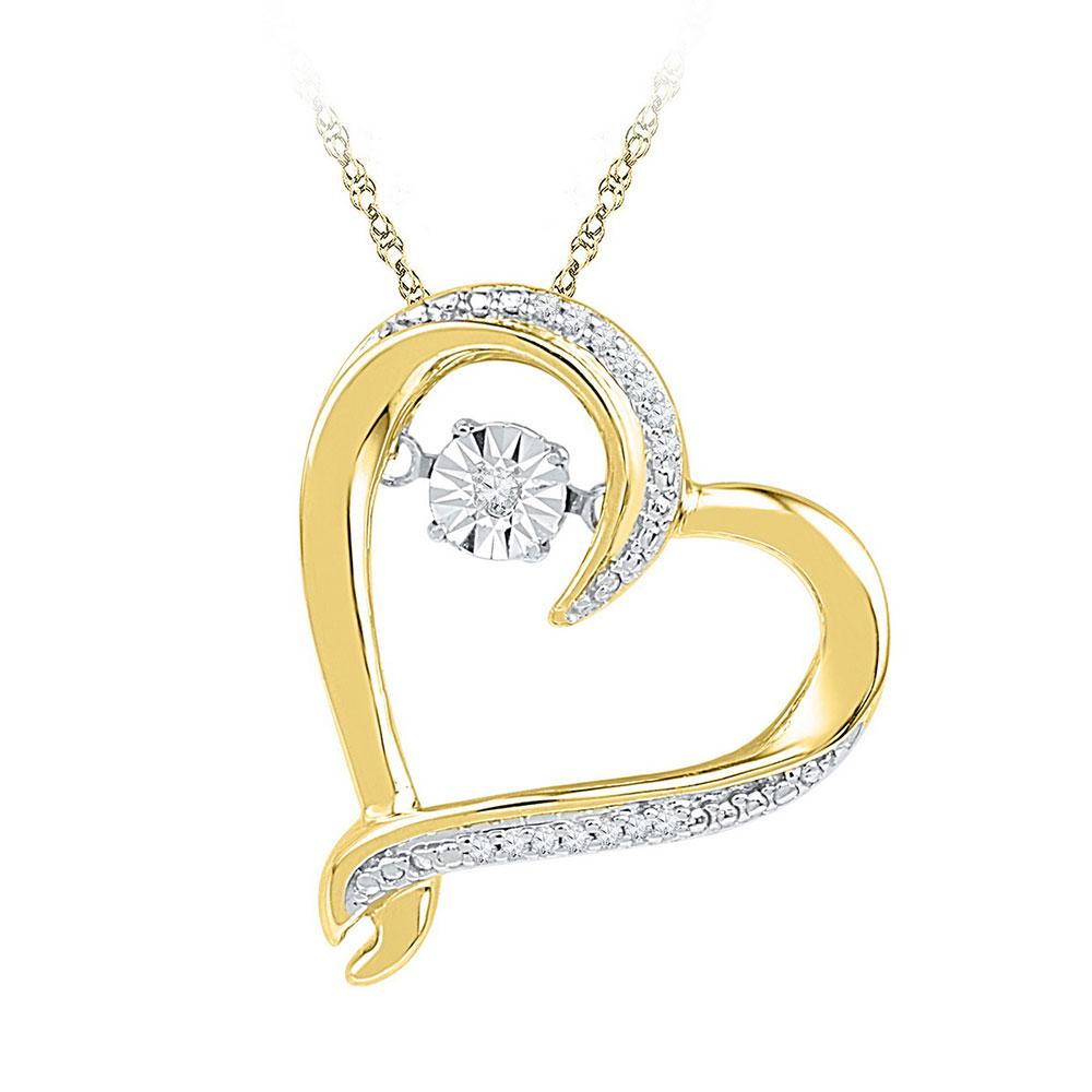 GND Diamond Heart & Love Symbol Pendant 10kt Yellow Gold Womens Moving Twinkle Round Diamond Heart Pendant 1/20 Cttw