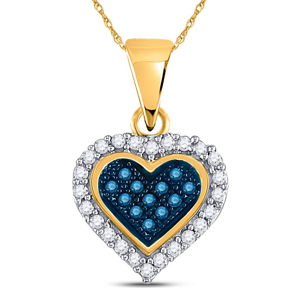 GND Diamond Heart & Love Symbol Pendant 10kt Yellow Gold Womens Round Blue Color Enhanced Diamond Heart Pendant 1/8 Cttw