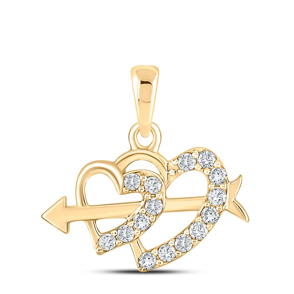 GND Diamond Heart & Love Symbol Pendant 10kt Yellow Gold Womens Round Diamond Arrow Heart Pendant 1/5 Cttw