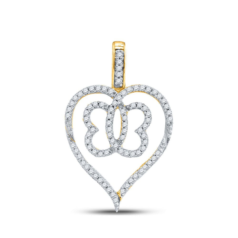 GND Diamond Heart & Love Symbol Pendant 10kt Yellow Gold Womens Round Diamond Butterfly Heart Pendant 1/3 Cttw