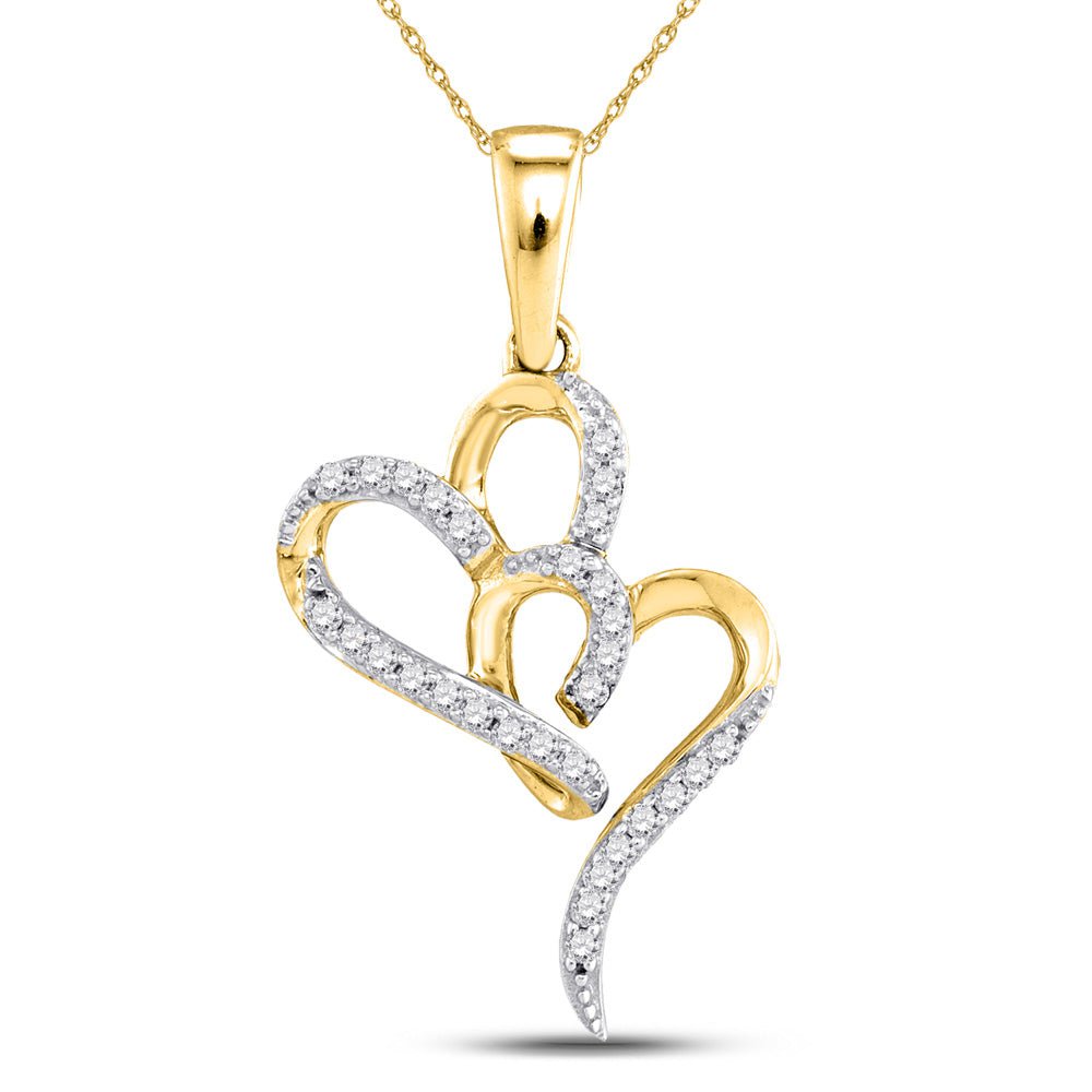 GND Diamond Heart & Love Symbol Pendant 10kt Yellow Gold Womens Round Diamond Double Heart Pendant 1/10 Cttw