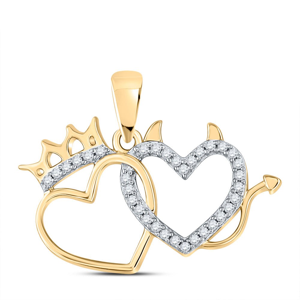 GND Diamond Heart & Love Symbol Pendant 10kt Yellow Gold Womens Round Diamond Double Heart Pendant 1/6 Cttw