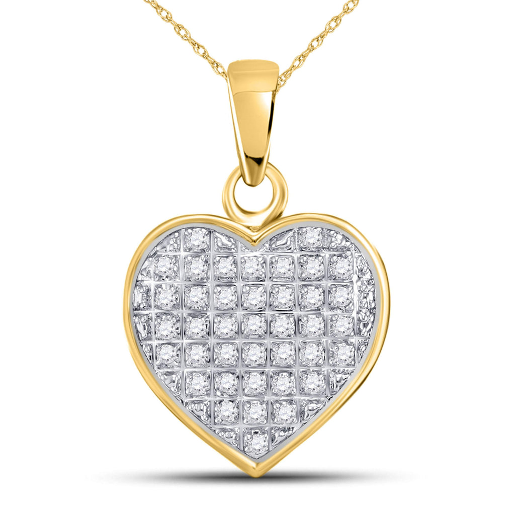 GND Diamond Heart & Love Symbol Pendant 10kt Yellow Gold Womens Round Diamond Heart Cluster Pendant 1/10 Cttw